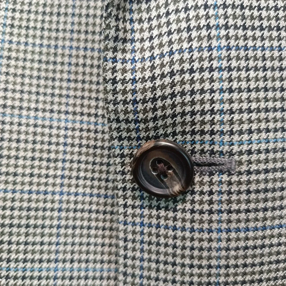 Lauren Ralph‎ Lauren Mens 40R Houndstooth Blazer Blue Plaid Sport Coat 2 Button